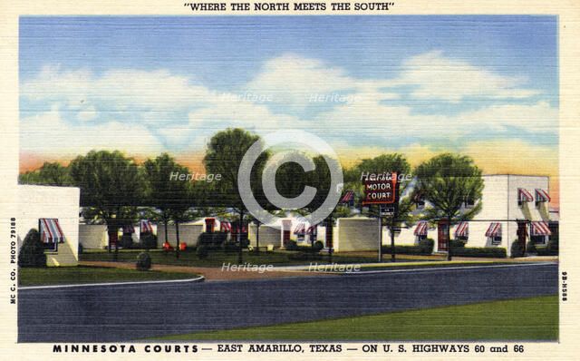 Minnesota Courts motel, East Amarillo, Texas, USA, 1949. Artist: Unknown