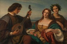 Minstrel and two listening Ladies, 1849. Creator: Carl Ferdinand Sohn