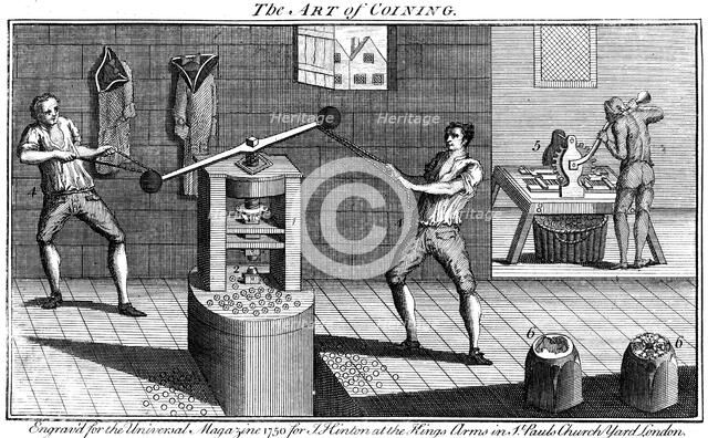 Minting coins, 1750. Artist: Unknown