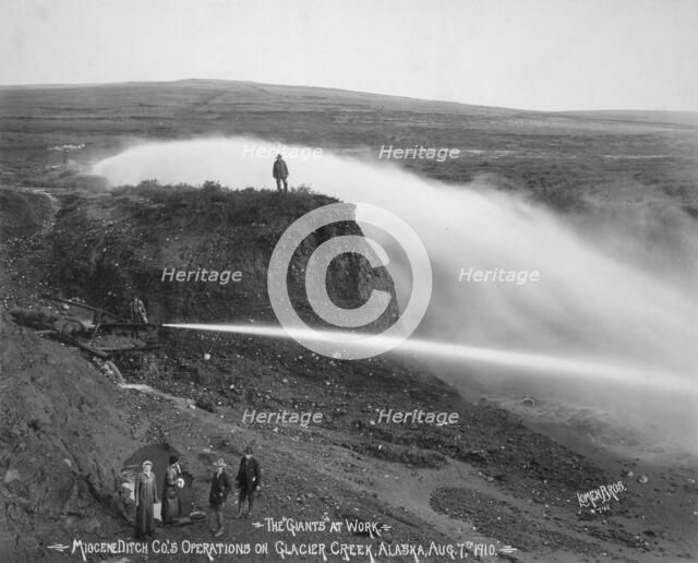 Miocene Ditch Company's mining operations on Glacier Creek, 1910. Creator: Lomen Brothers.