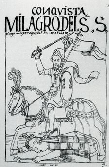 Miraculous intervention of St. James in the conquest of America, illustration from the book Nuev…