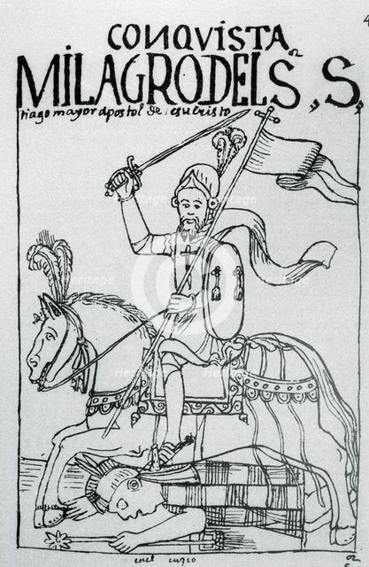 Miraculous intervention of St. James in the conquest of America, illustration from the book 'Nuev…