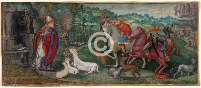Miracle of the Deer of Saint Bassiano, from a Choir Book, 1500/10. Creator: Francesco Binasco.