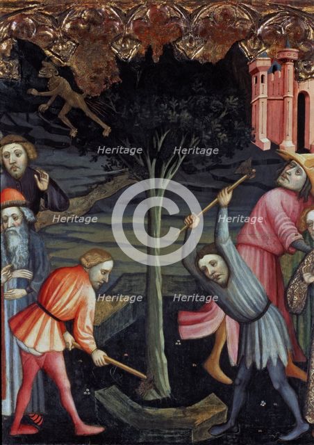  'Miracle of Saint Nicholas, destruction of a tree dedicated to the worship of Diana', table of t…
