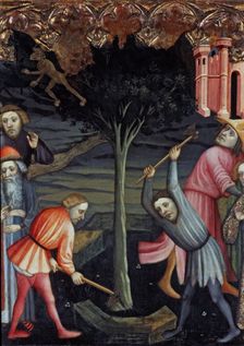 Miracle of Saint Nicholas, destruction of a tree dedicated to the worship of Diana table of t…