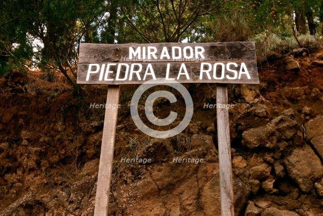 Mirador Piedra la Rosa, signpost, Tenerife, Canary Islands, 2007. Creator: Peter Thompson.
