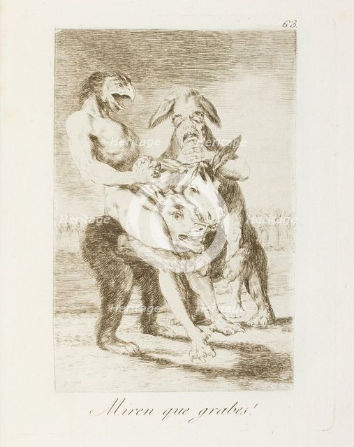 Miren que grabes!; Los Caprichos, pl.63, 1799. Creator: Francisco Goya.