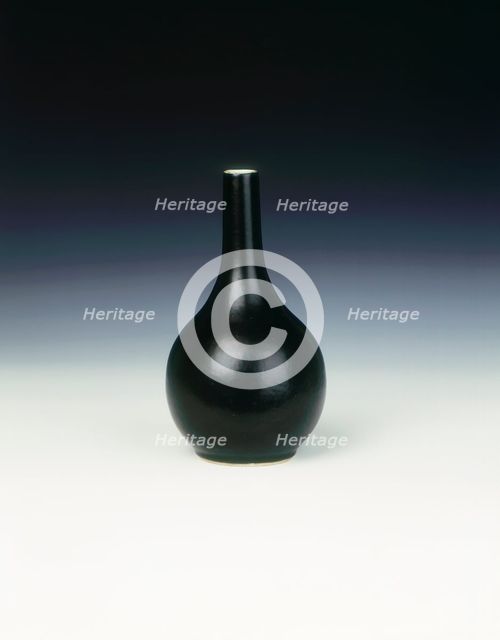 Mirror black long-necked vase, Qing dynasty, China, 18th century. Creator: Unknown.