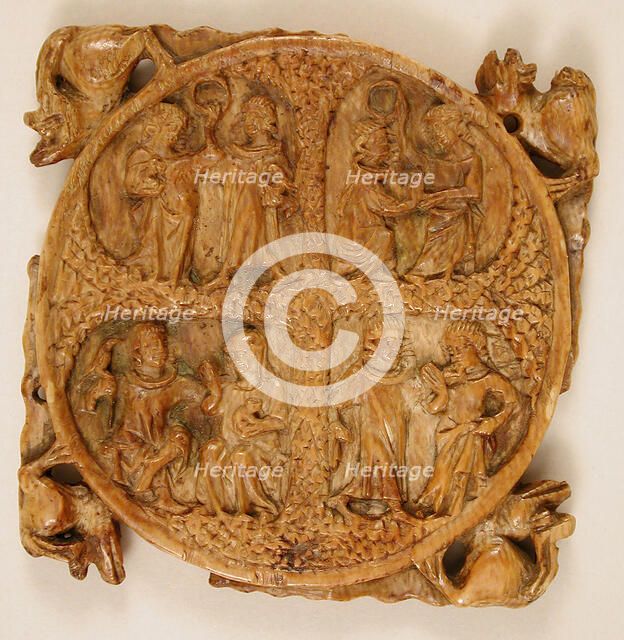 Mirror Case with Lovers, French, 14th century. Creator: Unknown.