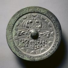 Mirror Featuring Deities and Kings in Three Sections..., late 2nd-early 3rd century. Creator: Unknown