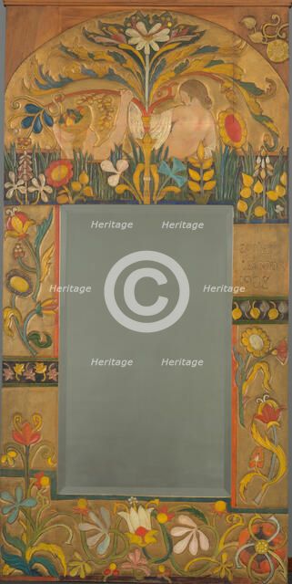 Mirror frame decorated with plants, flowers and two women figures, 1908. Artist: Bernard, Émile (1868-1941)