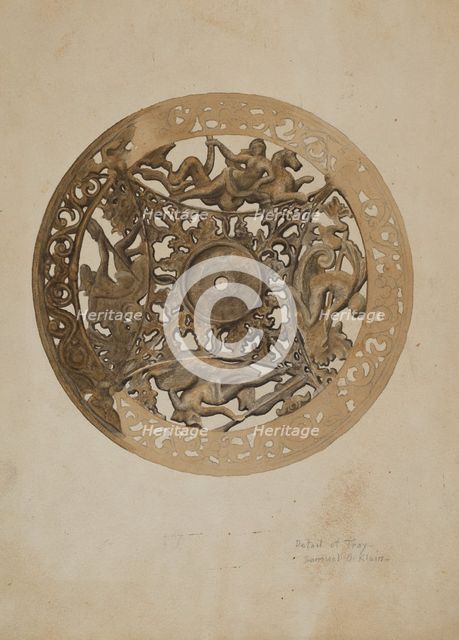 Mirror Stand: Detail of Saucer, c. 1938. Creator: Samuel O. Klein.