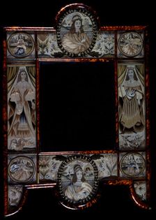 Mirror Showing King Charles II, Queen Catherine of Braganza, and Scenes from the Old Testament... Creator: Unknown