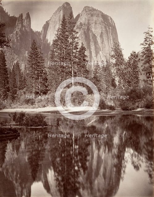 Mirror View of Cathedral Rocks, Yosemite, ca. 1872, printed ca. 1876. Creator: Attributed to Carleton E. Watkins.
