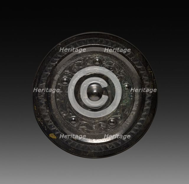 Mirror with Concentric Circles and Auspicious Animals, 206 BC - AD 220. Creator: Unknown.