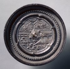 Mirror with a Tortoise Knob and Magpies, early 17th - mid 19th century. Creator: Unknown