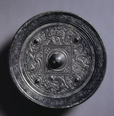 Mirror with a Central Square, an Immortal, and Auspicious Animals, 2nd century. Creator: Unknown