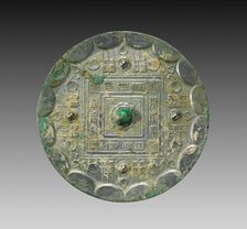 Mirror with a Square Band, Four Nipples, and Grass Leaf Motifs, 2nd century BC. Creator: Unknown