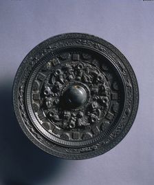 Mirror with Deities and Animals Surrounded by Rings of Squares and Semicircles, late 2nd century. Creator: Unknown