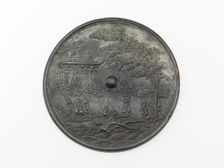 Mirror with dragon, cassia tree, and pavilion design, Goryeo period, 11th-12th century. Creator: Unknown