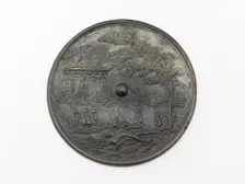 Mirror with dragon, cassia tree, and pavilion design, Goryeo period, 11th-12th century. Creator: Unknown
