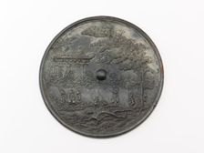 Mirror with dragon, cassia tree, and pavilion design, Goryeo period, 11th-12th century. Creator: Unknown