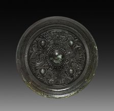 Mirror with Four Nipples, Immortals, Dragon and Tiger, c. 125-220. Creator: Unknown