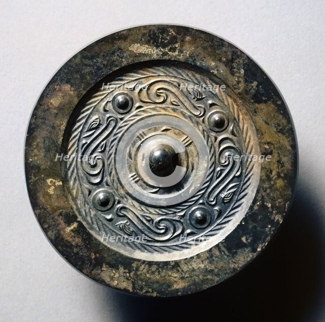 Mirror with Four Nipples, Quasi- Dragons, and Birds, 1st century BC. Creator: Unknown.