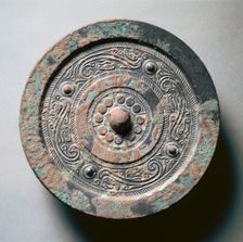 Mirror with Four Nipples, Quasi-Dragons, and Birds, late 3rd Century BC - early 1st Century. Creator: Unknown