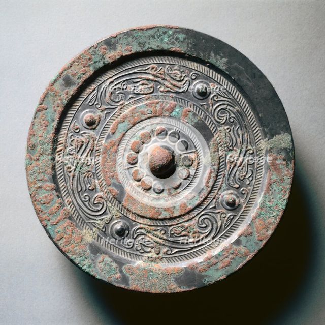 Mirror with Four Nipples, Quasi-Dragons, and Birds, late 3rd Century BC - early 1st Century. Creator: Unknown.