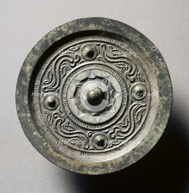 Mirror with Four Nipples, Quasi-Dragons, and Birds, late 3rd Century BC - early 1st Century. Creator: Unknown.