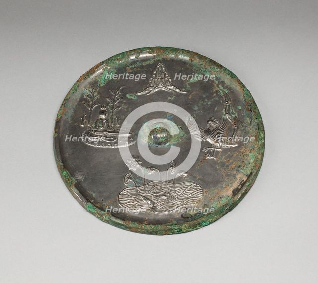 Mirror with Images of Purity and Immortality: Mount Penglai, Boya..., Tang dynasty, 8th century. Creator: Unknown.