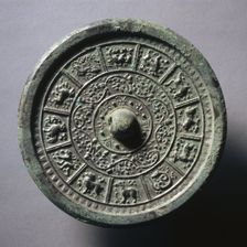 Mirror with Interlacing Floral Motifs and Twelve Zodiac Animals, late 6th-early 7th century. Creator: Unknown
