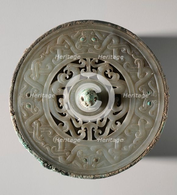 Mirror with Jade Disk Inset, 475 BC-9 AD. Creator: Unknown.