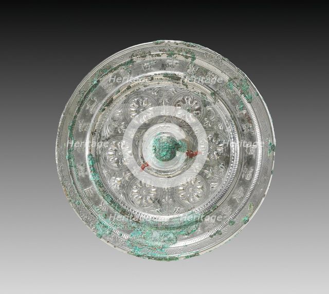 Mirror with Six Circular Flowers, 600s. Creator: Unknown.