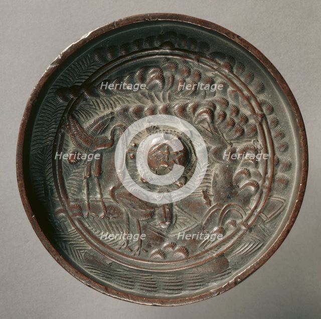 Mirror with Pine and Cranes, early17th-mid 19th century. Creator: Unknown.