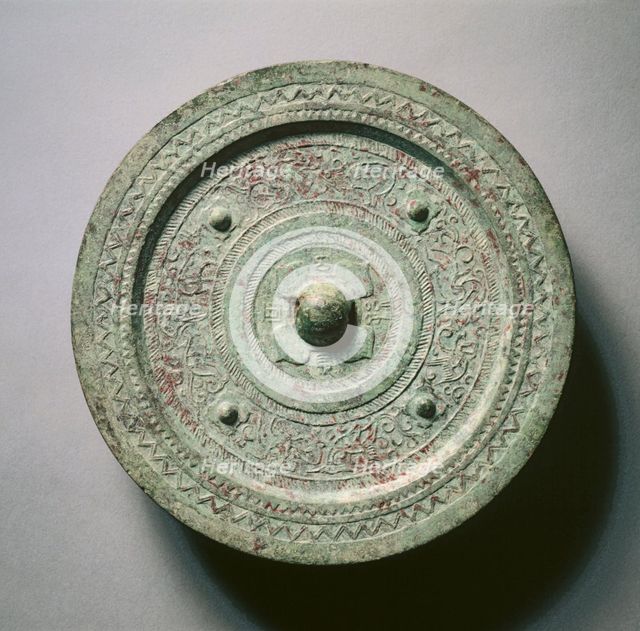 Mirror with Quatrefoil, Four Nipples, Animals, and Birds, late 3rd Century BC - early 1st Century. Creator: Unknown.