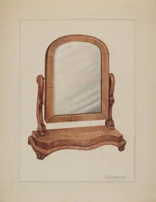 Mirror with Wood Base, c. 1937. Creator: Thomas Holloway