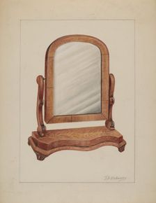 Mirror with Wood Base, c. 1937. Creator: Thomas Holloway