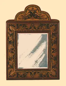 Mirror with walnut frame with inlaid marquetry, 1905. Artist: Shirley Slocombe