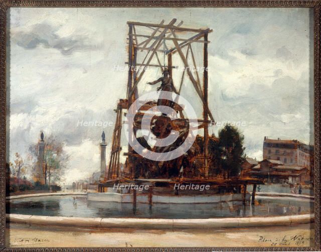 Mise en place du monument du "Triomphe de la République" de Jules Dalou, place de la Nation, en 1899 Creator: Victor Marec.