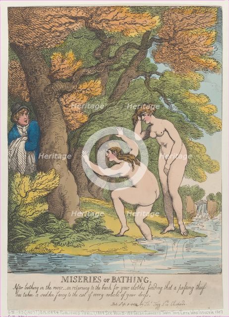 Miseries of Bathing, [April 1, 1808], reissued Sept..., [April 1, 1808], reissued September 1, 1814. Creator: Thomas Rowlandson.
