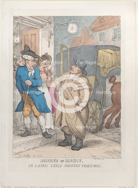 Miseries of London, or a Surly Saucy Hackney Coachman, June 4, 1814., June 4, 1814. Creator: Thomas Rowlandson.