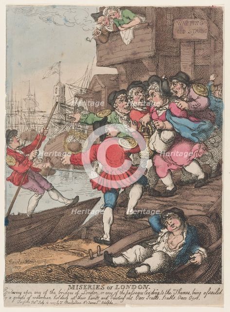 Miseries of London: Entering upon any of the bridges of London or any of the pass..., July 14, 1807. Creator: Thomas Rowlandson.