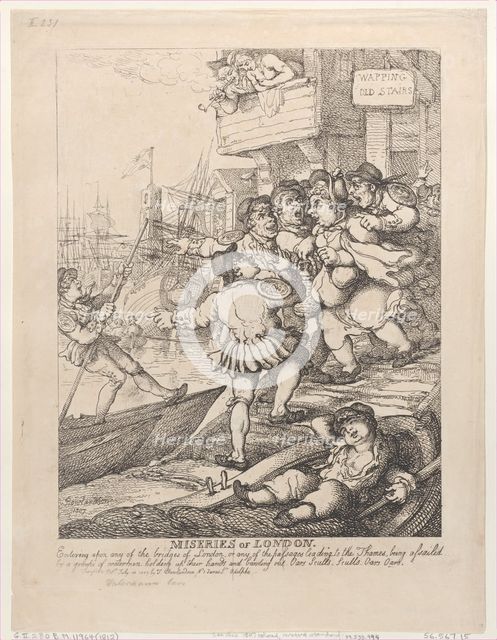 Miseries of London: Entering upon any of the bridges of London or any of the pass..., July 14, 1807. Creator: Thomas Rowlandson.