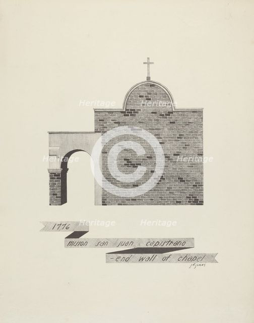 Mision San Juan Capistrano - End of Chapel Wall, 1935/1942. Creator: James Jones.