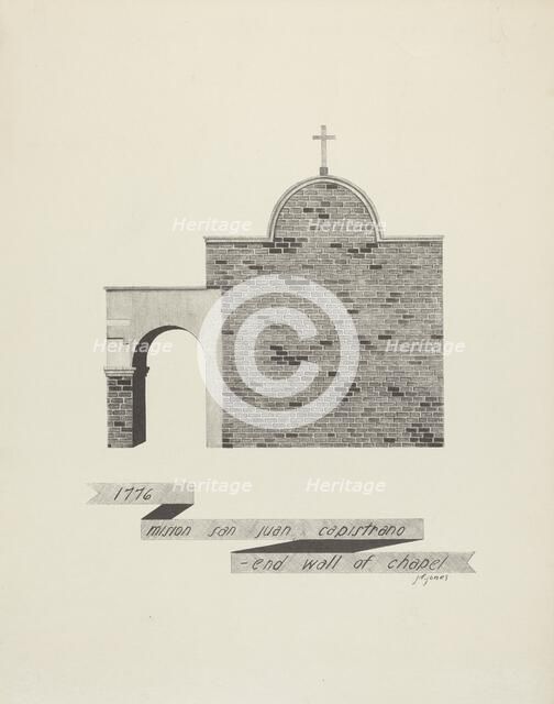 Mision San Juan Capistrano - End of Chapel Wall, 1935/1942. Creator: James Jones.