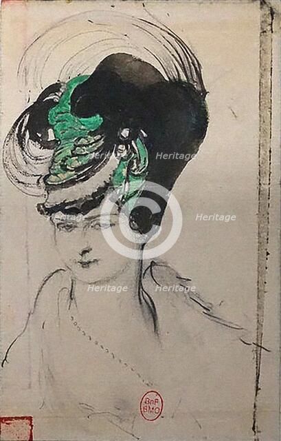 Misia Sert et projet de chapeau, c1910. Creator: Bakst; Léon (1866-1924).