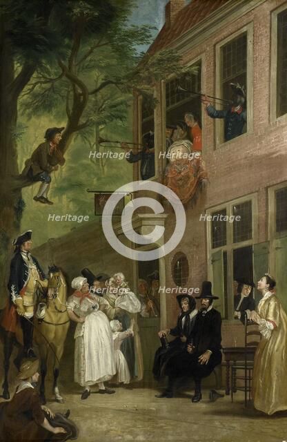 Misled: The Ambassador of the Rascals Exposes himself from the Window of 't Bokki Tavern in the Haar Creator: Cornelis Troost.