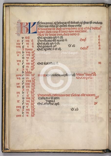 Missale: Fol. 3v: February Calendar Page, 1469. Creator: Bartolommeo Caporali (Italian, c. 1420-1503).